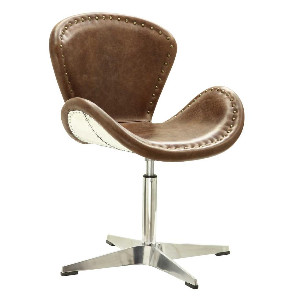 Brancaster Accent Chair w/Swivel, Retro Brown Top Grain Leather & Aluminum
