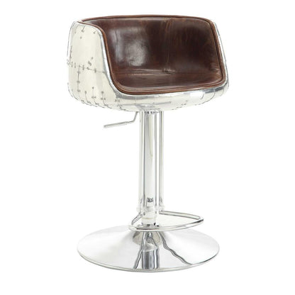 Brancaster Adjustable Stool w/Swivel, Vintage Brown Top Grain Leather & Aluminum