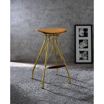 Dragea Bar Stool (Set-2), Whiskey Leatherette & Gold