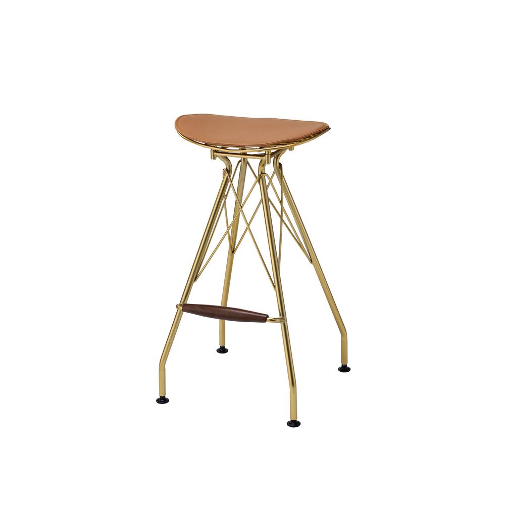 Dragea Bar Stool (Set-2), Whiskey Leatherette & Gold