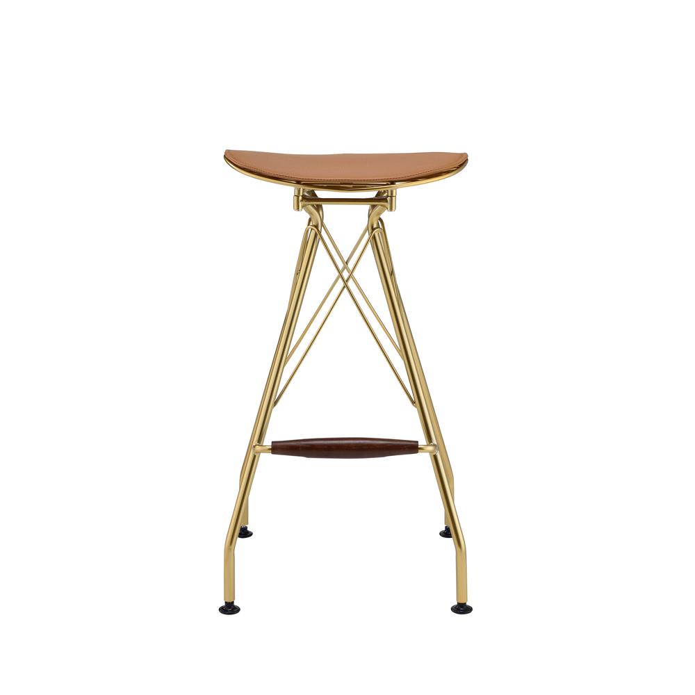 Dragea Bar Stool (Set-2), Whiskey Leatherette & Gold