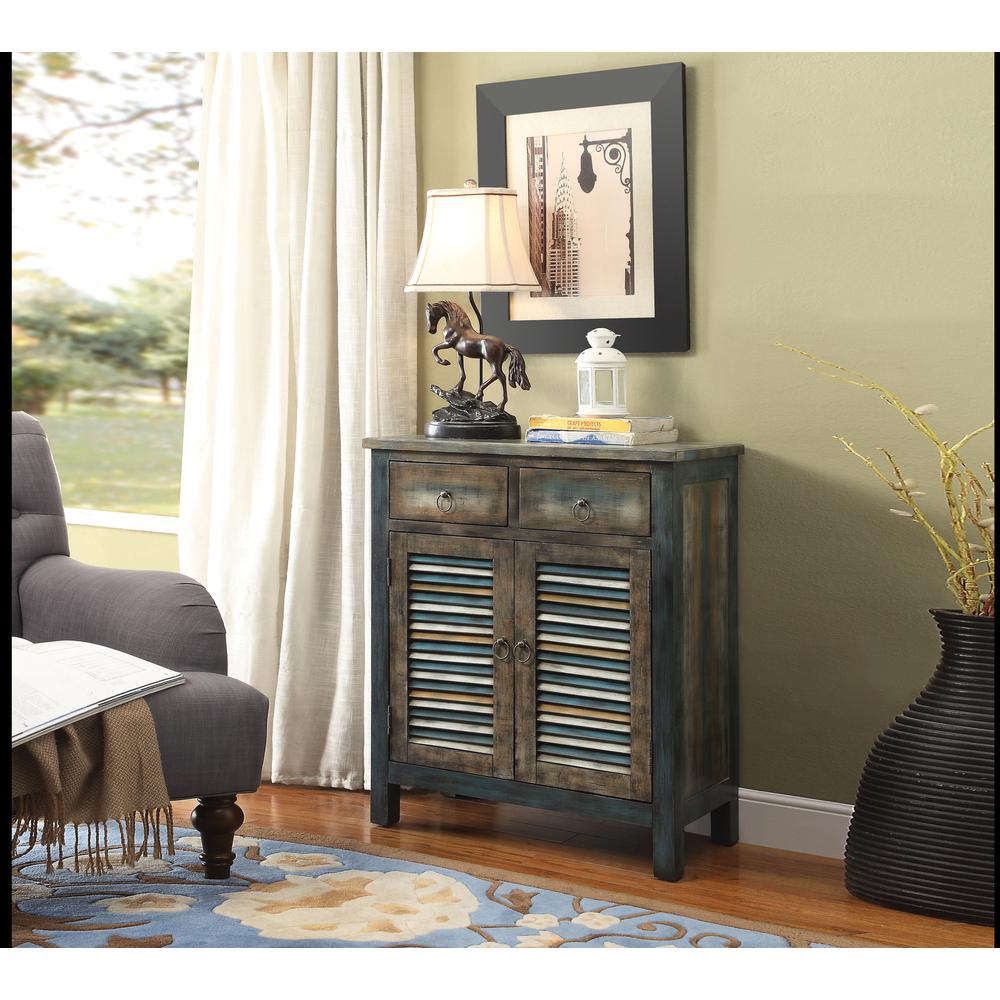 Glancio Console Table, Antique Oak & Teal