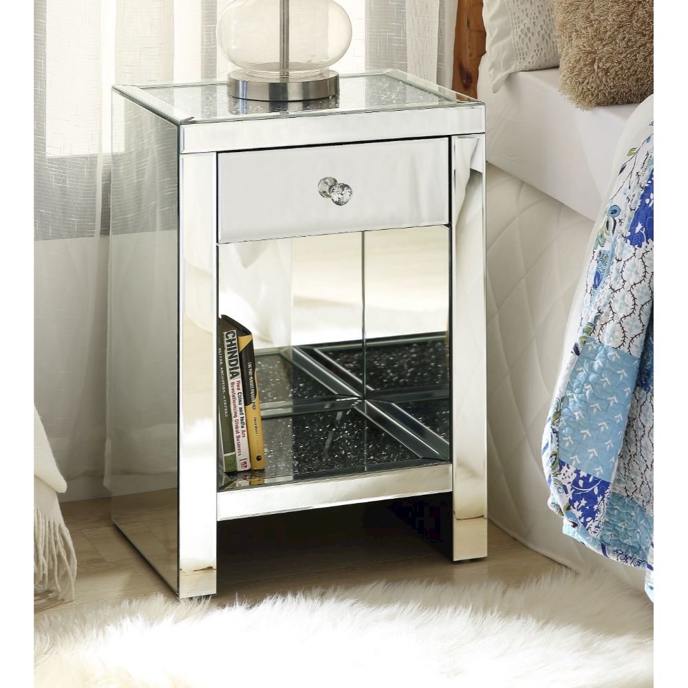 Noralie Accent Table, Mirrored & Faux Diamonds