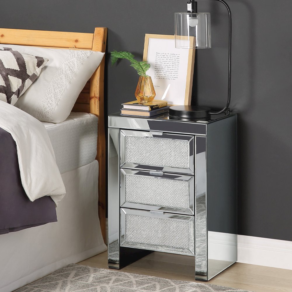Noralie Accent Table, Mirrored & Faux Diamonds