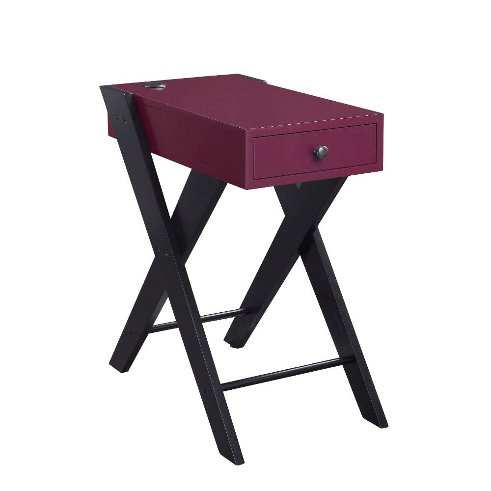 Fierce Accent Table w/USB Port, Burgundy & Black