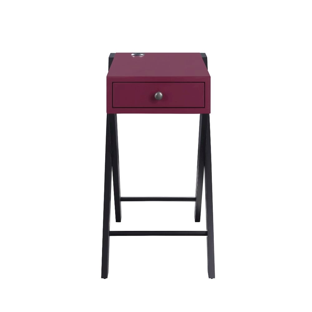 Fierce Accent Table w/USB Port, Burgundy & Black