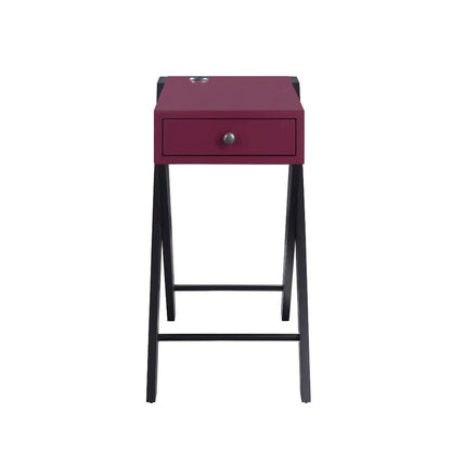 Fierce Accent Table w/USB Port, Burgundy & Black