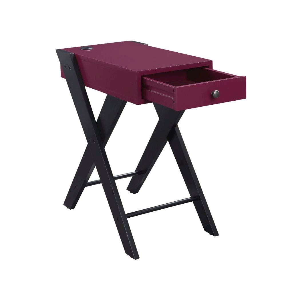 Fierce Accent Table w/USB Port, Burgundy & Black