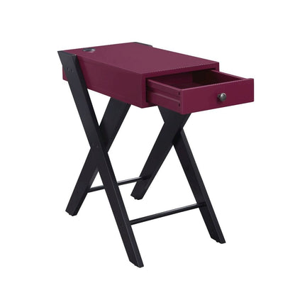 Fierce Accent Table w/USB Port, Burgundy & Black
