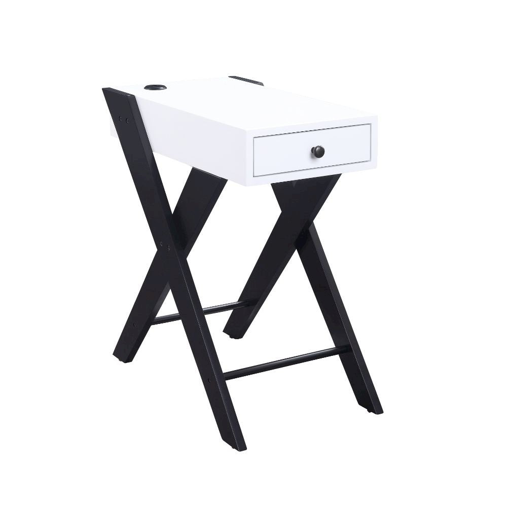 Fierce Accent Table w/USB Port, White & Black