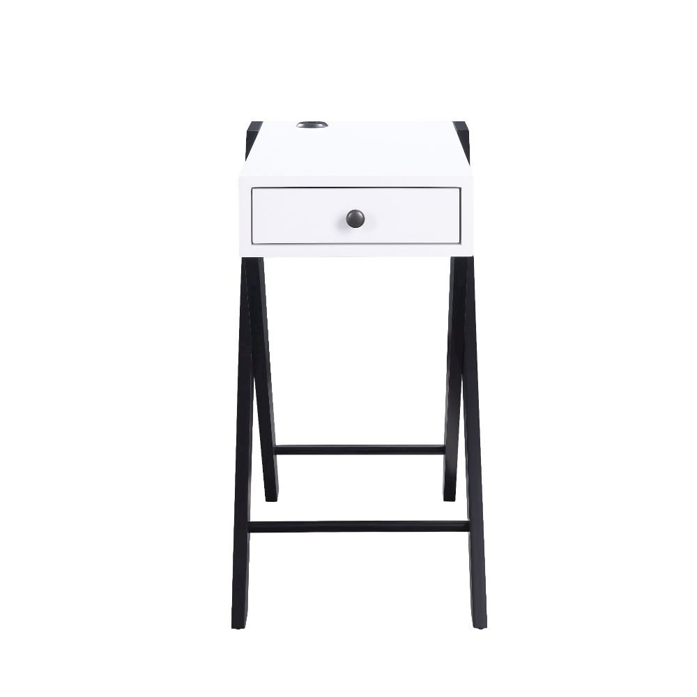 Fierce Accent Table w/USB Port, White & Black