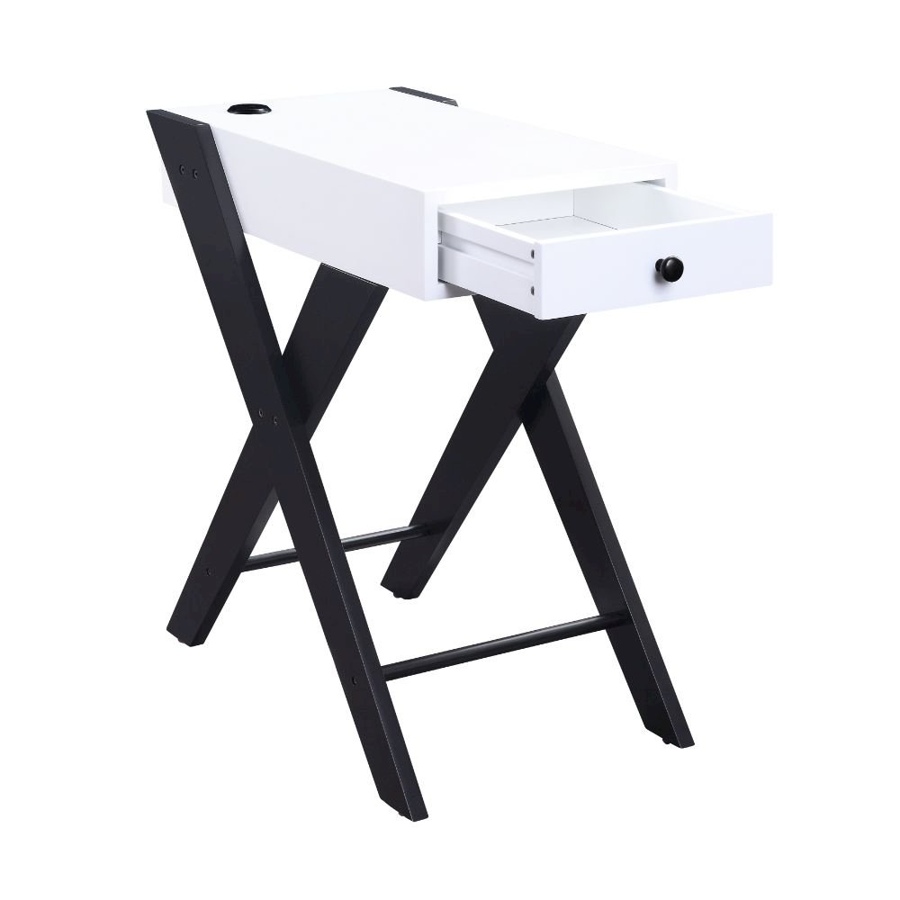 Fierce Accent Table w/USB Port, White & Black