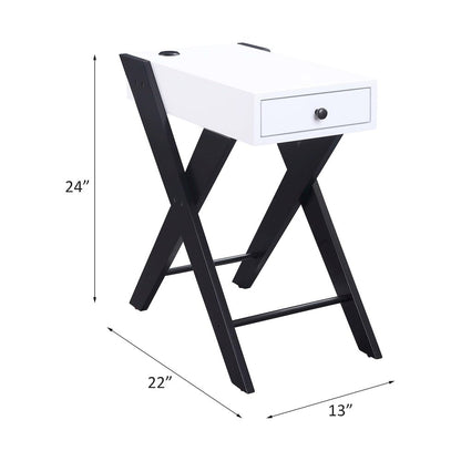 Fierce Accent Table w/USB Port, White & Black