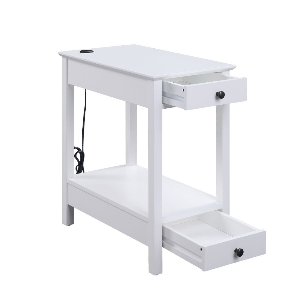 Byzad Accent Table w/USB Port, White