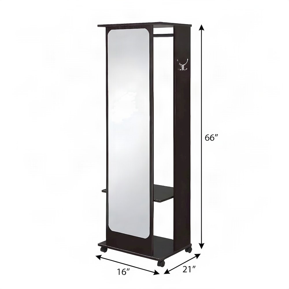 FurniFact Hall Tree with Coat Hooks, Open Shelves, and Storage, Espresso