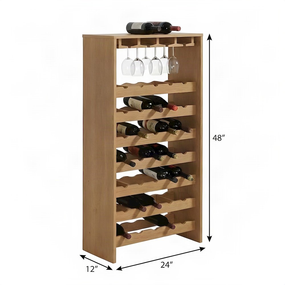 FurniFact Freestanding Wine Rack with Wood Veneer and Open Shelves, Oak