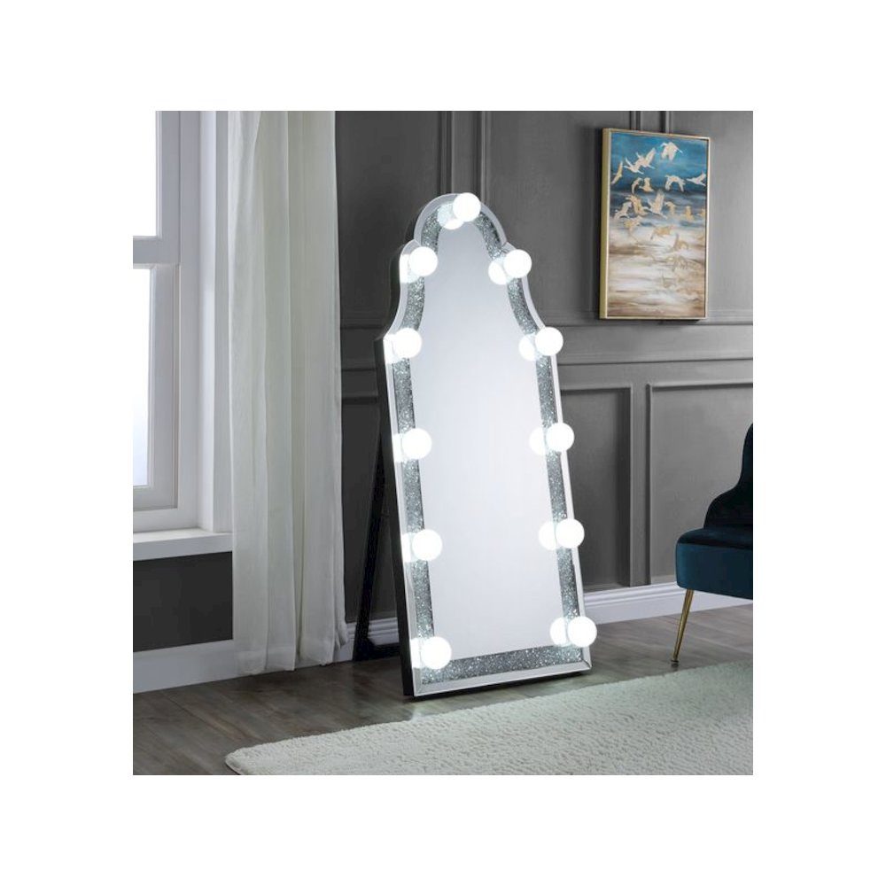 Noralie Floor Mirror, Mirrored & Faux Diamonds