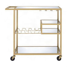 Metal and Mirror Bar Cart with Rolling Casters and Storage, Champagne & Mirror