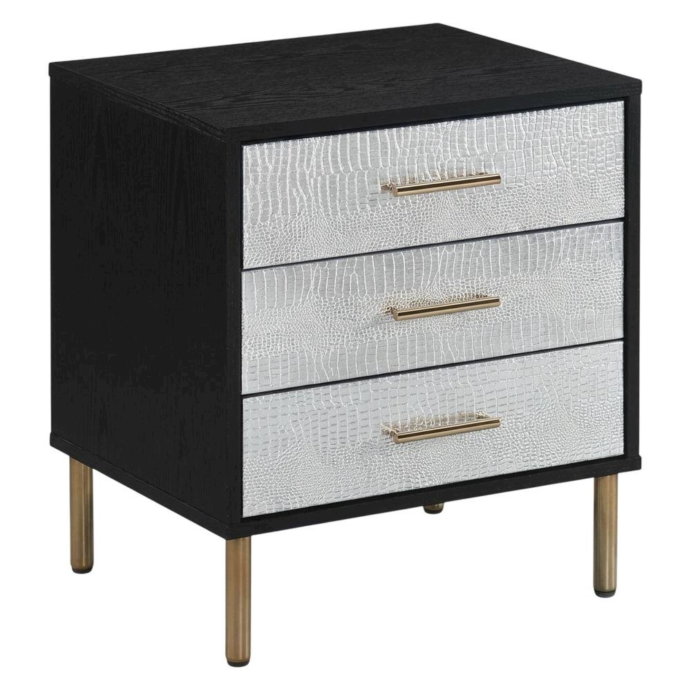Black Modern Nightstand with Metallic Finishes and Sleek Design