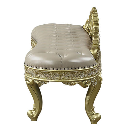 Cabriole Bench, Light Gold Leatherette & Gold
