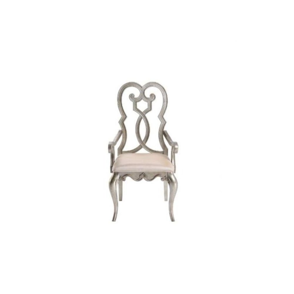 Esteban Arm Chair (Set-2), Ivory Velvet & Antique Champagne