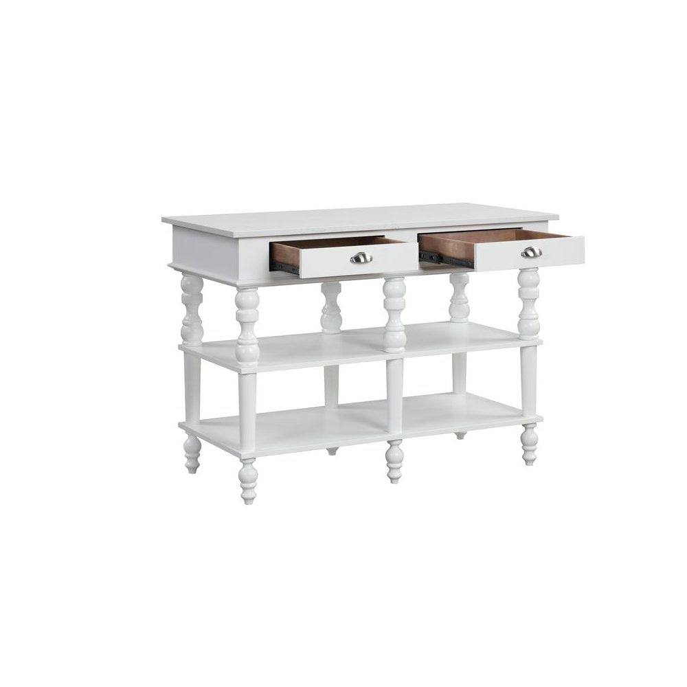 Rorratt Kitchen Island, Natural Marble Top & White