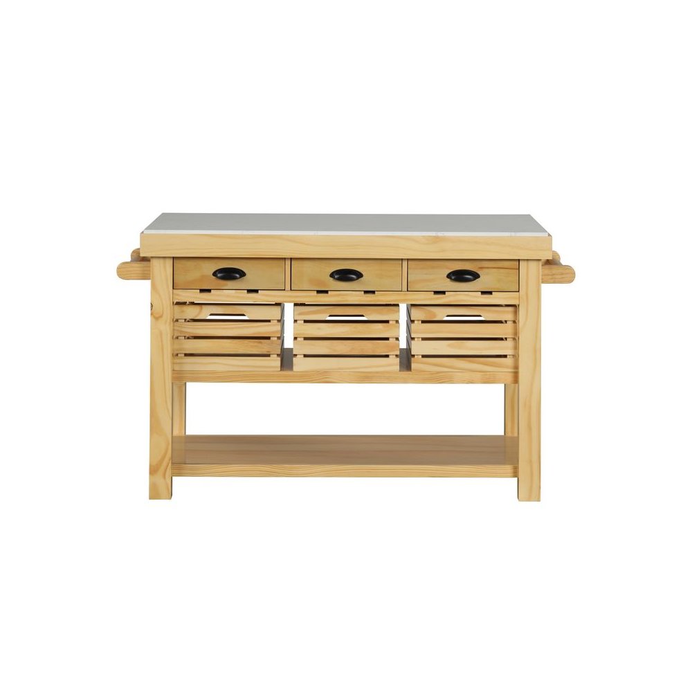 Grovaam Kitchen Island, Natural Marble Top & Natural