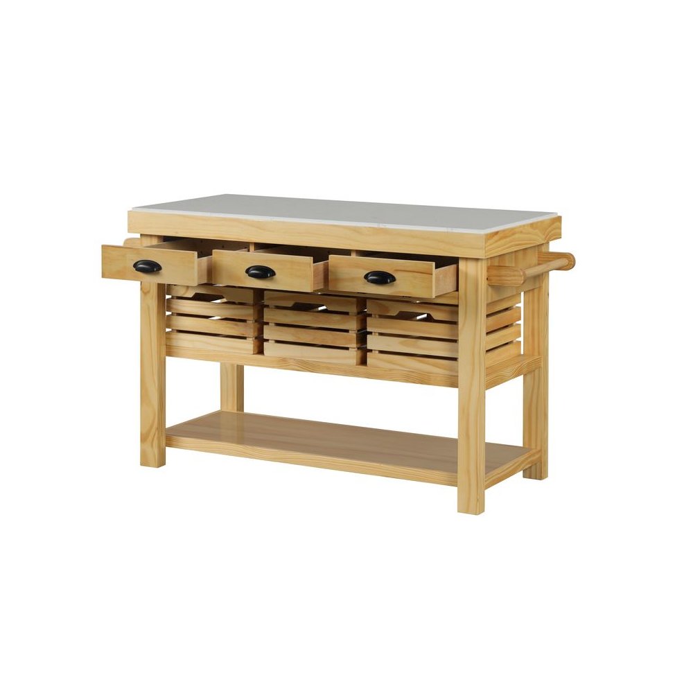Grovaam Kitchen Island, Natural Marble Top & Natural