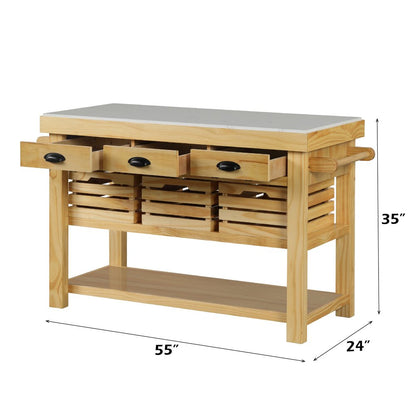 Grovaam Kitchen Island, Natural Marble Top & Natural