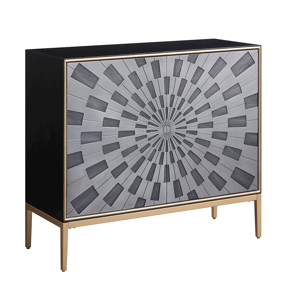 Quilla Console Cabinet, Black, Gray & Brass