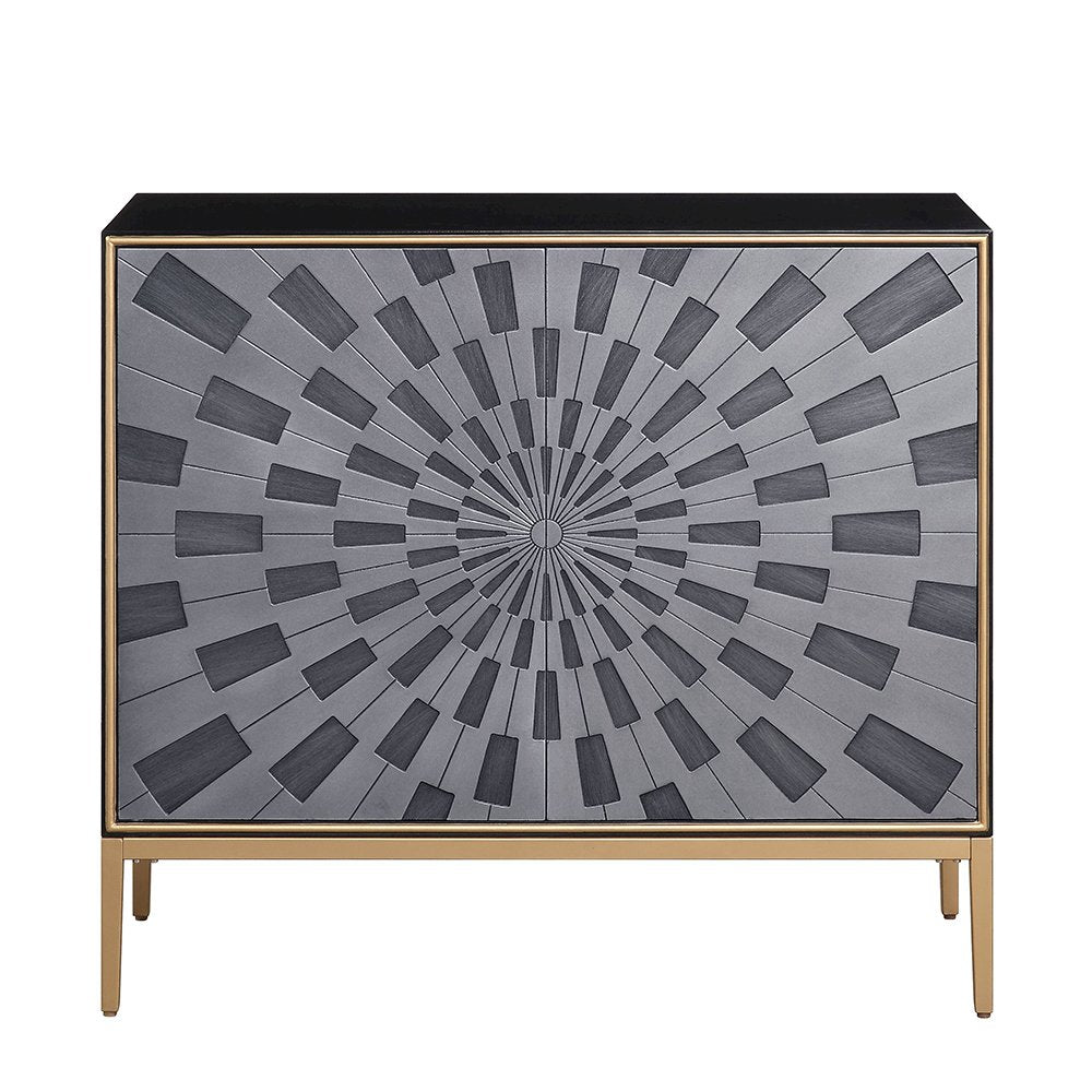 Quilla Console Cabinet, Black, Gray & Brass