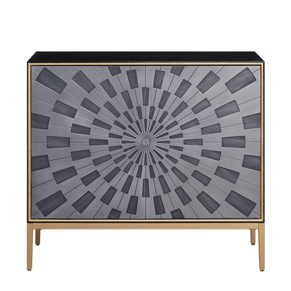 Quilla Console Cabinet, Black, Gray & Brass