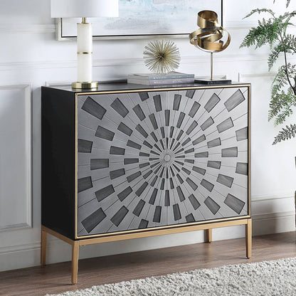 Quilla Console Cabinet, Black, Gray & Brass