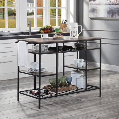 Lona Kitchen Island, Rustic Oak & Black