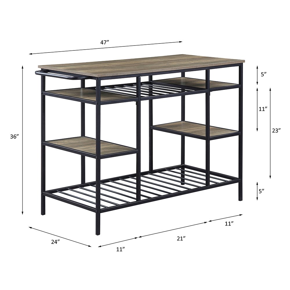 Lona Kitchen Island, Rustic Oak & Black
