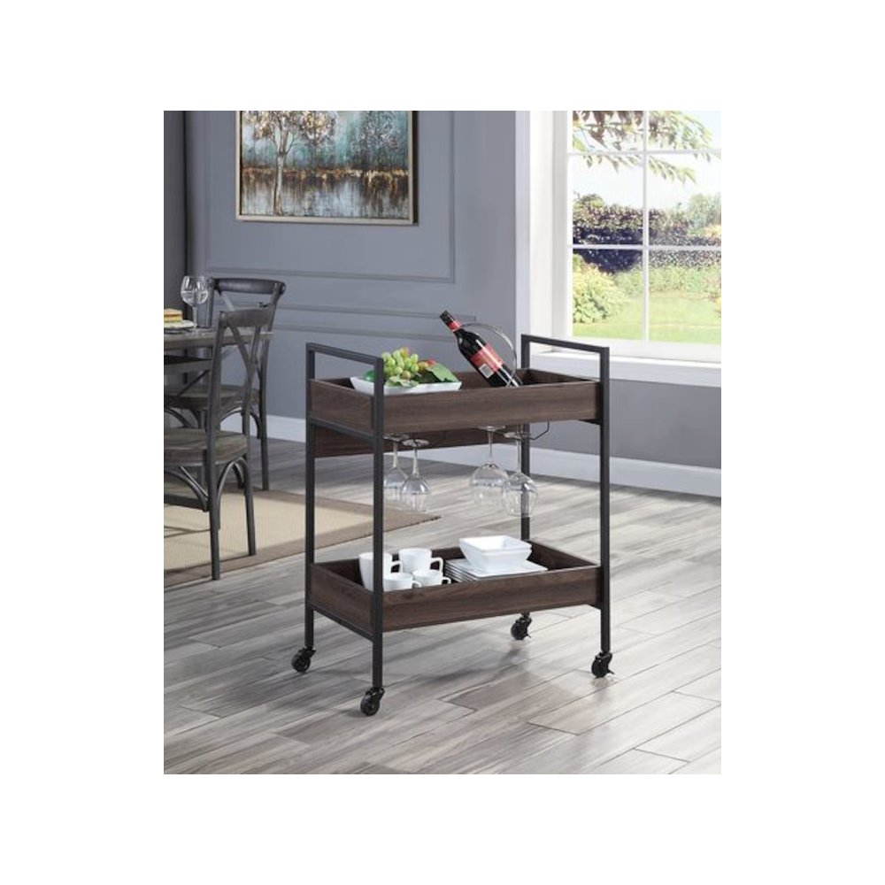 Jerrick Serving Cart, Walnut & Black