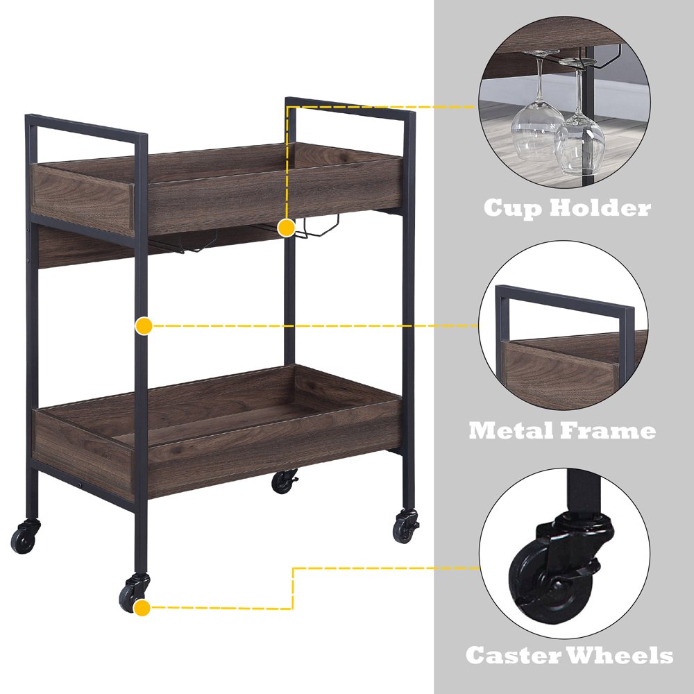 Jerrick Serving Cart, Walnut & Black