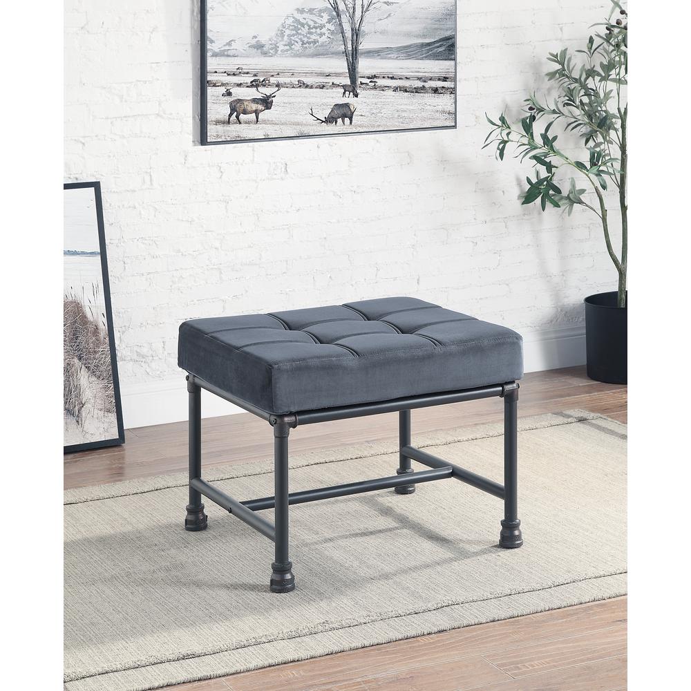 Brantley Ottoman, Gray Velvet & Sandy Gray