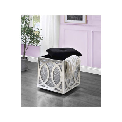 Noralie Ottoman w/Storage, Mirrored & Faux Diamonds