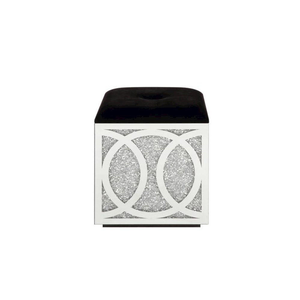 Noralie Ottoman w/Storage, Mirrored & Faux Diamonds