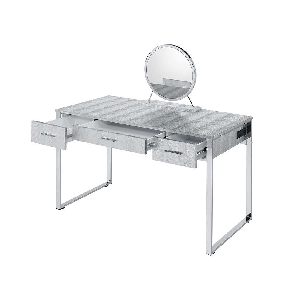 Myles Vanity Set w/USB Port, Antique White & Chrome