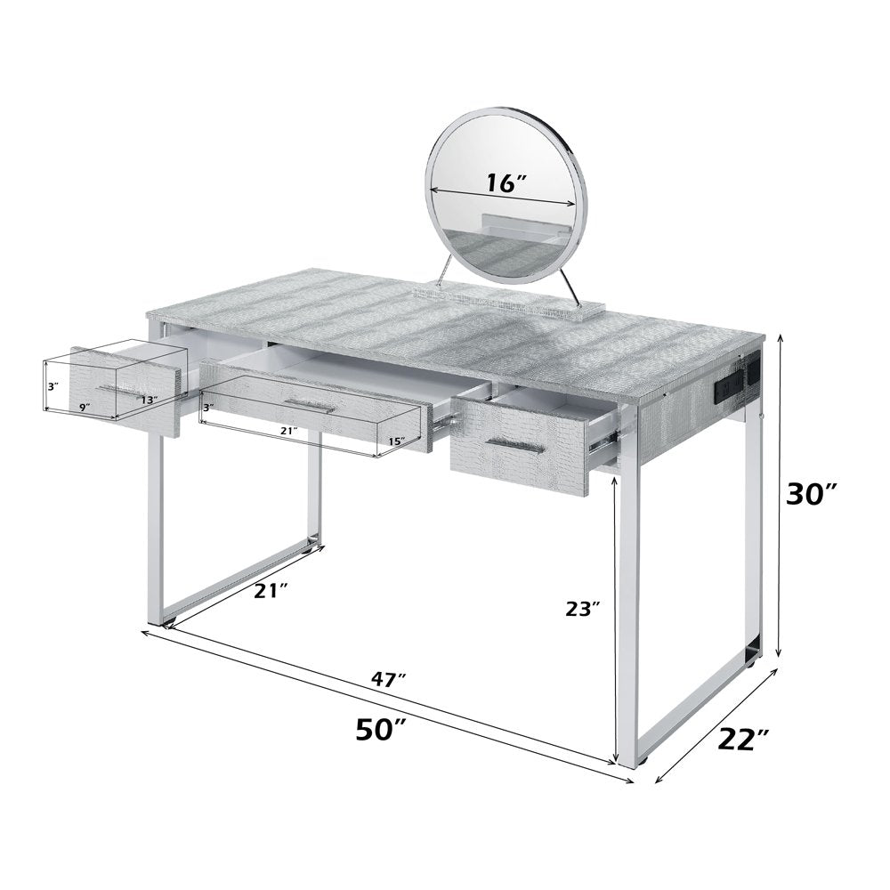 Myles Vanity Set w/USB Port, Antique White & Chrome