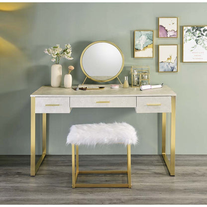 Myles Vanity Set w/USB Port, Antique White & Champagne