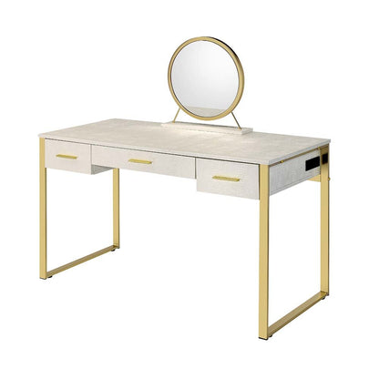 Myles Vanity Set w/USB Port, Antique White & Champagne