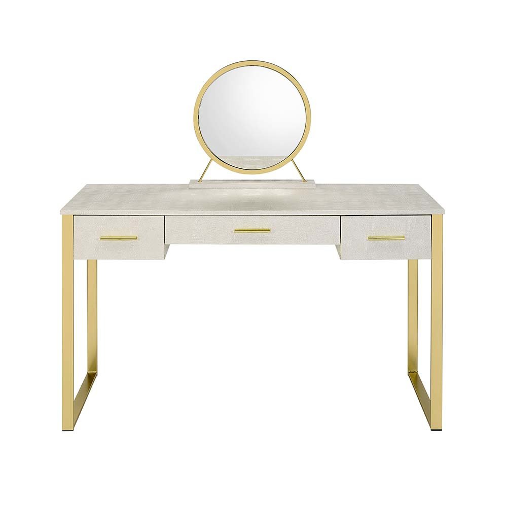 Myles Vanity Set w/USB Port, Antique White & Champagne