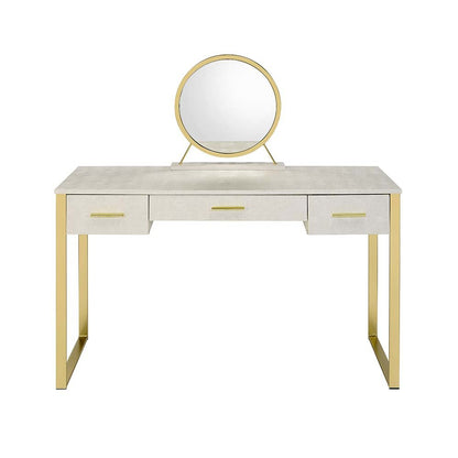 Myles Vanity Set w/USB Port, Antique White & Champagne