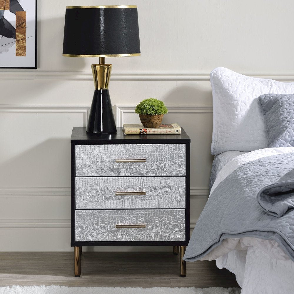 Myles Nightstand, Black, Silver & Gold