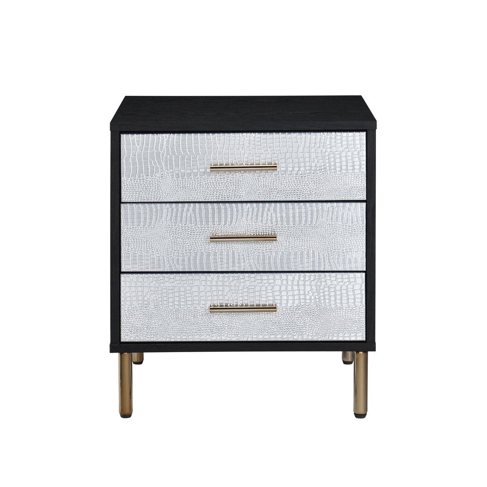Myles Nightstand, Black, Silver & Gold