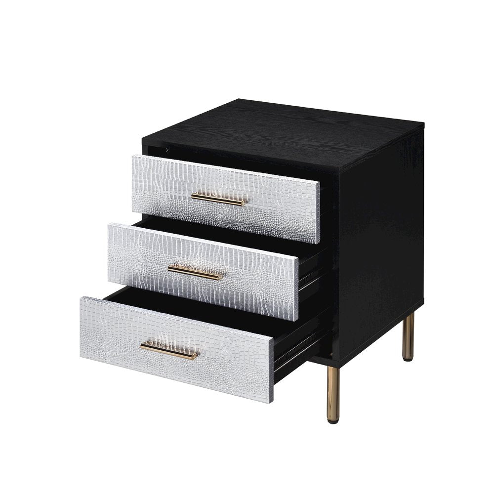 Myles Nightstand, Black, Silver & Gold