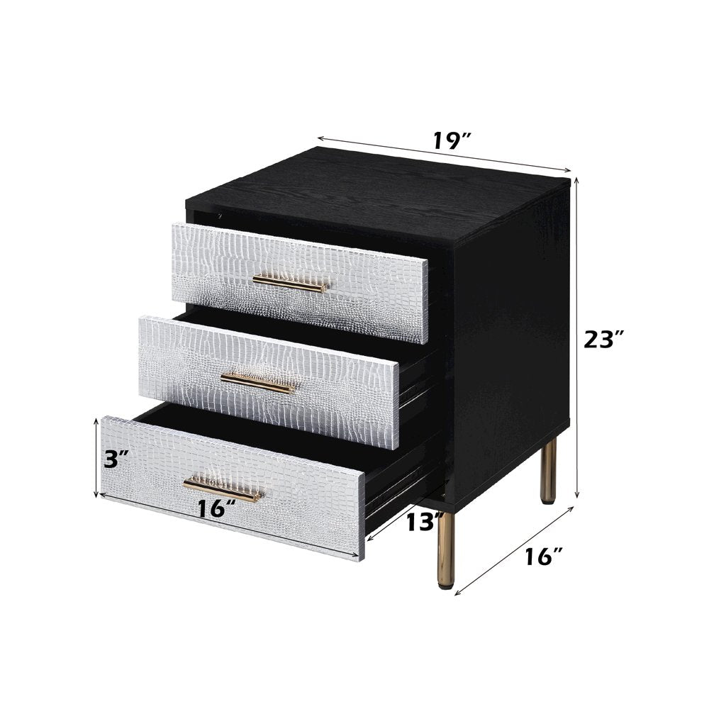 Myles Nightstand, Black, Silver & Gold